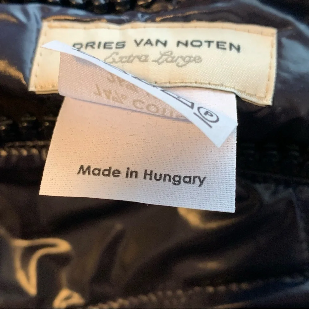 DRIES VAN NOTEN Down Reversible Puffer Jacket XL Cotton Linen Navy Stripes NWT